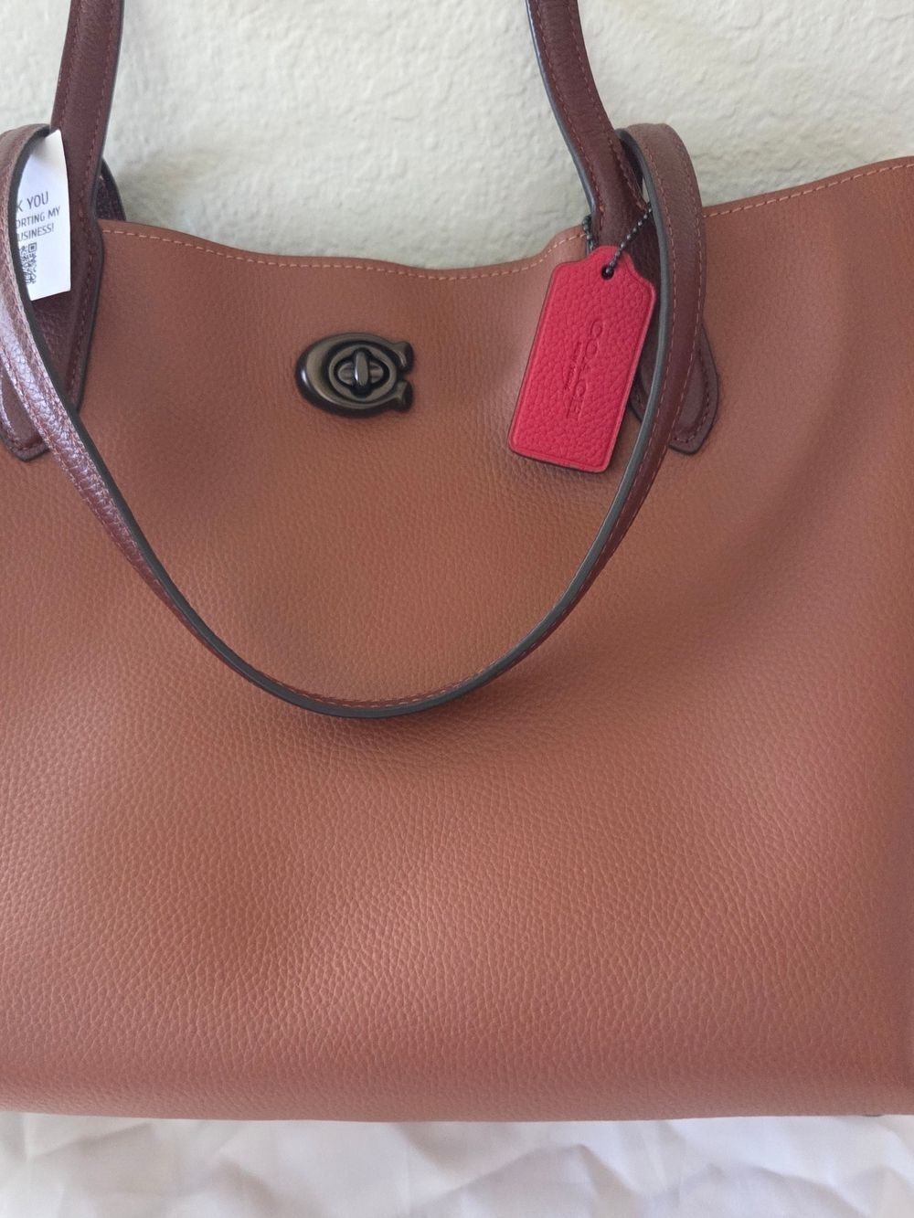 COACH C0692 Willow Leather Tote in Colorblock with Signature Canvas In Saddle - Picture 2 of 14